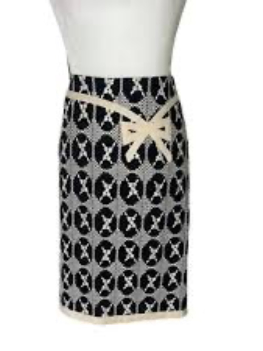 Vintage Nanette Lepore Black & Cream Embroidered Bow Appliqué Pencil Skirt - 4